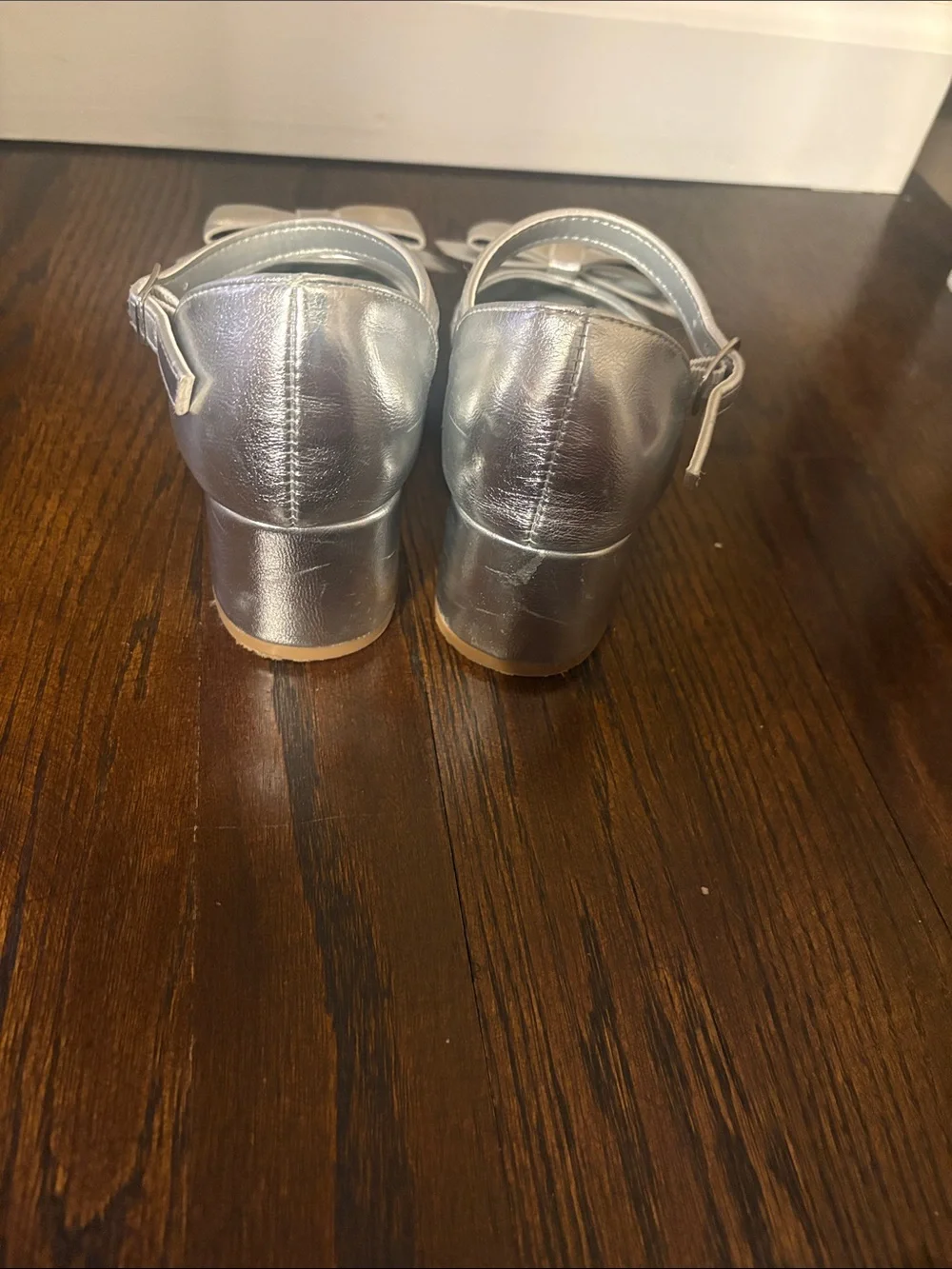 Nordstrom Girls Silver Bow Ankle-Strap Dress Heels